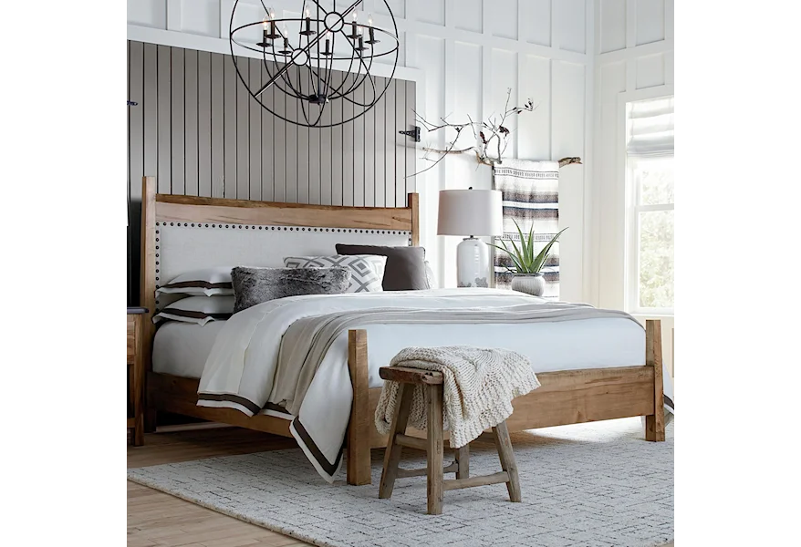 Bench Made Maple Upholstered California King Panel Bed by Bassett at Esprit Decor Home Furnishings